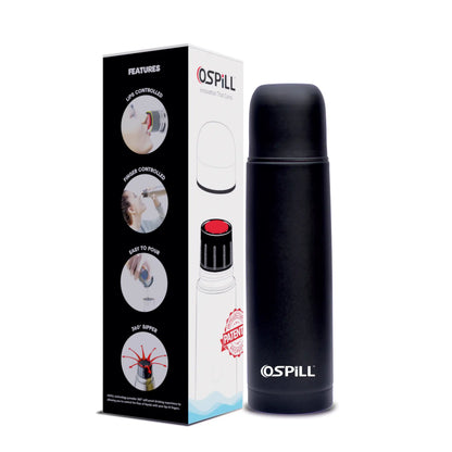 OSPILL Alpha 500 Stainless Steel Vacuum Flask, 500ml - World's First Lips & Finger Control Tech | Spill-Proof | BPA-Free | Temperature Retention | for Home, Office, School, Gym, Car