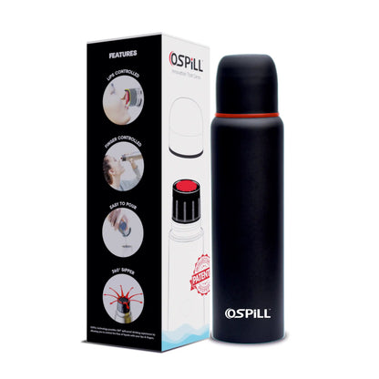 OSPILL ZETA 1000 Stainless Steel Bottle, 930ml - World's First Lips & Finger Control Technology | OSPILL | Spill-Proof, BPA-Free | Rust Proof | Ideal for Home, Office, Gym, Car, School