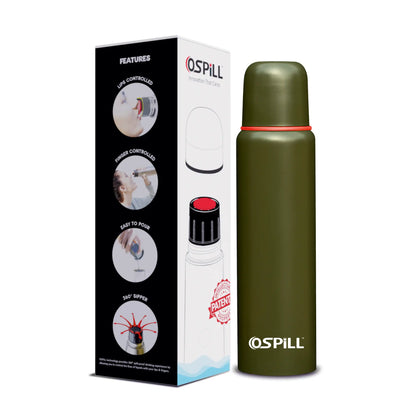 OSPILL ZETA 1000 Stainless Steel Bottle, 930ml - World's First Lips & Finger Control Technology | OSPILL | Spill-Proof, BPA-Free | Rust Proof | Ideal for Home, Office, Gym, Car, School