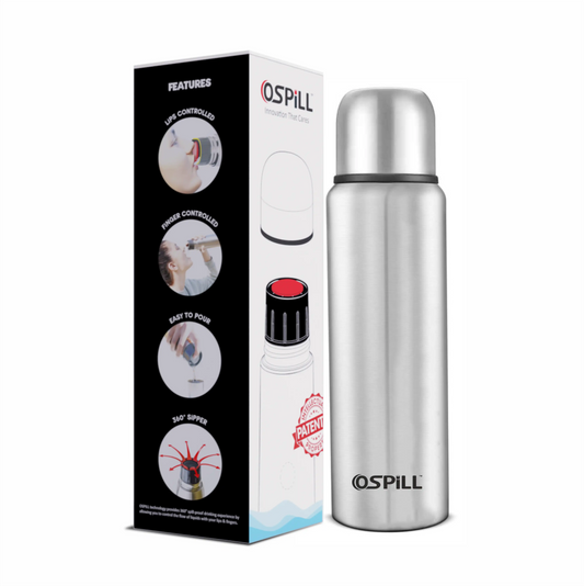 OSPILL ZETA 1000 Stainless Steel Bottle, 930ml - World's First Lips & Finger Control Technology | OSPILL | Spill-Proof, BPA-Free | Rust Proof | Ideal for Home, Office, Gym, Car, School