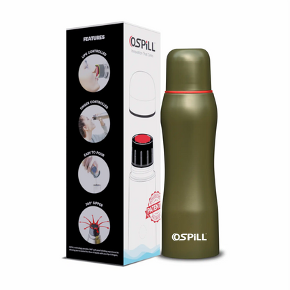 0SPILL DELTA 1000 Stainless Steel Bottle, 980ml - World's First Lips & Finger Control Tech | Spill-Proof | BPA-Free | OSPILL | Ideal for Home, Office, School, Gym, Car Use