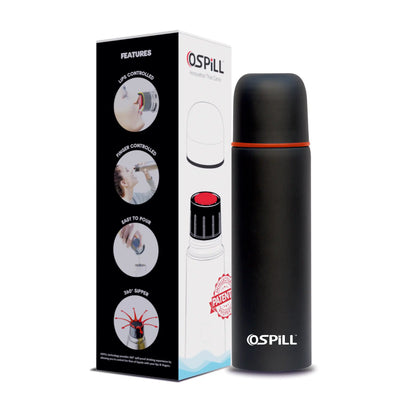 0SPILL GAMMA 750 Stainless Steel Bottle, 750ml - World's First Lips & Finger Control Tech | Spill-Proof | BPA-Free | OSPILL | Ideal for Home, Office, School, Gym, Car Use