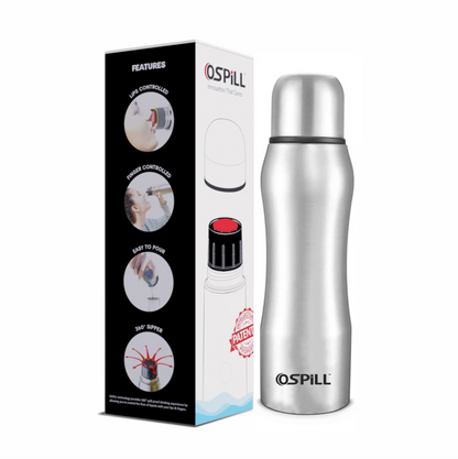 0SPILL DELTA 1000 Stainless Steel Bottle, 980ml - World's First Lips & Finger Control Tech | Spill-Proof | BPA-Free | OSPILL | Ideal for Home, Office, School, Gym, Car Use