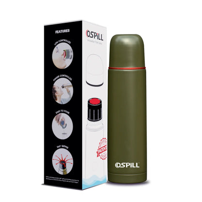 OSPILL Alpha 500 Stainless Steel Vacuum Flask, 500ml - World's First Lips & Finger Control Tech | Spill-Proof | BPA-Free | Temperature Retention | for Home, Office, School, Gym, Car