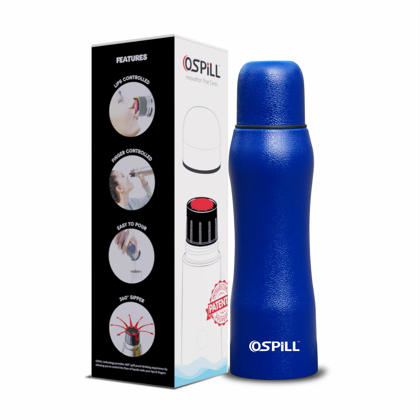 0SPILL DELTA 1000 Stainless Steel Bottle, 980ml - World's First Lips & Finger Control Tech | Spill-Proof | BPA-Free | OSPILL | Ideal for Home, Office, School, Gym, Car Use