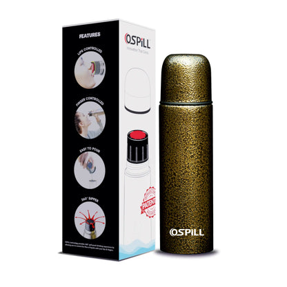 0SPILL GAMMA 750 Stainless Steel Bottle, 750ml - World's First Lips & Finger Control Tech | Spill-Proof | BPA-Free | OSPILL | Ideal for Home, Office, School, Gym, Car Use