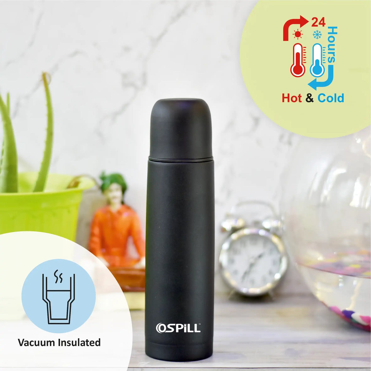 OSPILL Alpha 500 Stainless Steel Vacuum Flask, 500ml - World's First Lips & Finger Control Tech | Spill-Proof | BPA-Free | Temperature Retention | for Home, Office, School, Gym, Car