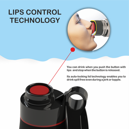 OSPILL SIGMA 1000 Stainless Steel Bottle, 900ml - World's First Lips & Finger Control Tech | Spill-Proof | BPA-Free | OSPILL | Ideal for Home, Office, School, Gym, Car Use (Black)