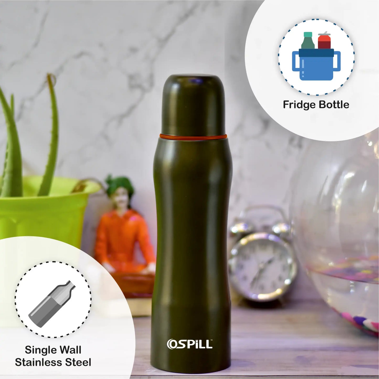 0SPILL DELTA 1000 Stainless Steel Bottle, 980ml - World's First Lips & Finger Control Tech | Spill-Proof | BPA-Free | OSPILL | Ideal for Home, Office, School, Gym, Car Use