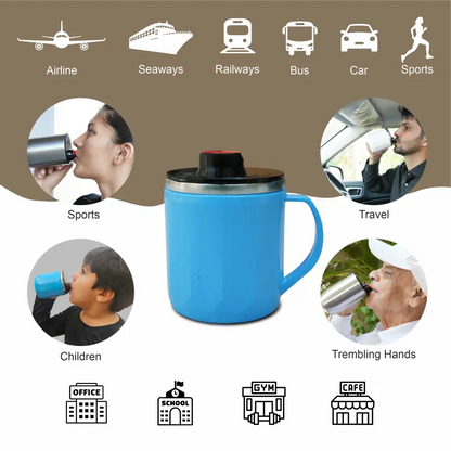 0SPILL OSPILL FRISKO 250 - Spill-Proof Coffee Mug with Lips & Finger Control Technology 250 mL | Stainless Steel, BPA-Free | Coffee Mug | Perfect for Home, Office, Travel, Gym (Aqua)