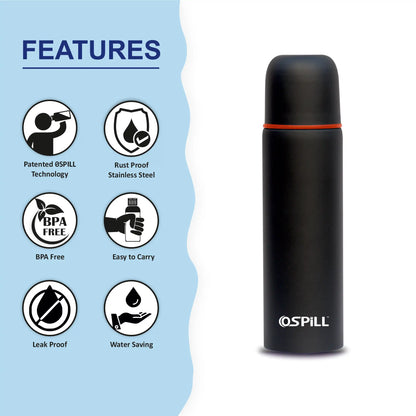 0SPILL GAMMA 750 Stainless Steel Bottle, 750ml - World's First Lips & Finger Control Tech | Spill-Proof | BPA-Free | OSPILL | Ideal for Home, Office, School, Gym, Car Use