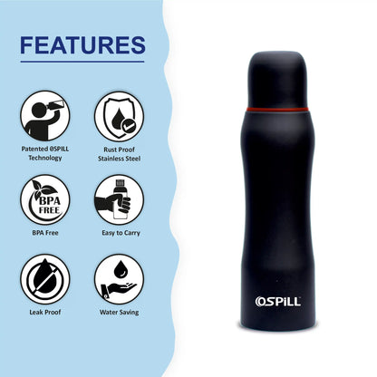 0SPILL DELTA 1000 Stainless Steel Bottle, 980ml - World's First Lips & Finger Control Tech | Spill-Proof | BPA-Free | OSPILL | Ideal for Home, Office, School, Gym, Car Use