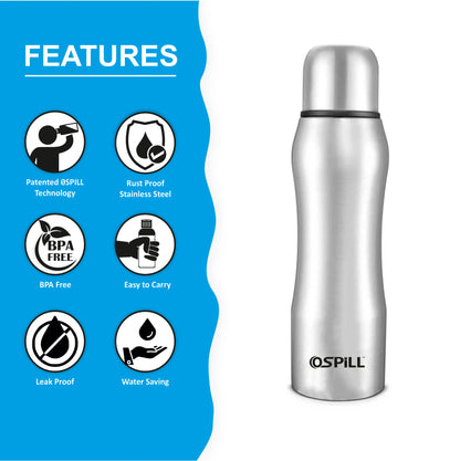 0SPILL DELTA 1000 Stainless Steel Bottle, 980ml - World's First Lips & Finger Control Tech | Spill-Proof | BPA-Free | OSPILL | Ideal for Home, Office, School, Gym, Car Use